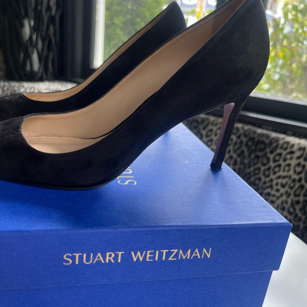 Stuart Weitzman Black Suede “Stuart 85 Pump”